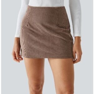 HALARA Brown Ribbed Pencil Mini Skirt